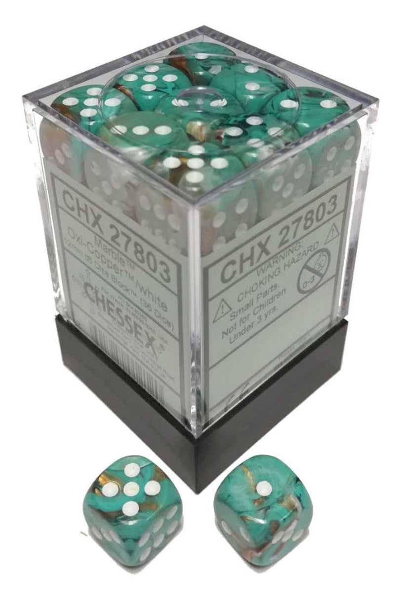 Dice Menagerie 10: 12mm D6 Marble Oxi Copper (36) - Cape Fear Collectibles