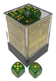 Dice Menagerie 10: 12mm D6 Borealis Maple Green/Yellow (36) - Cape Fear Collectibles